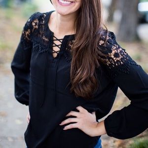 Black Blouse with Lace Detail - Express - S